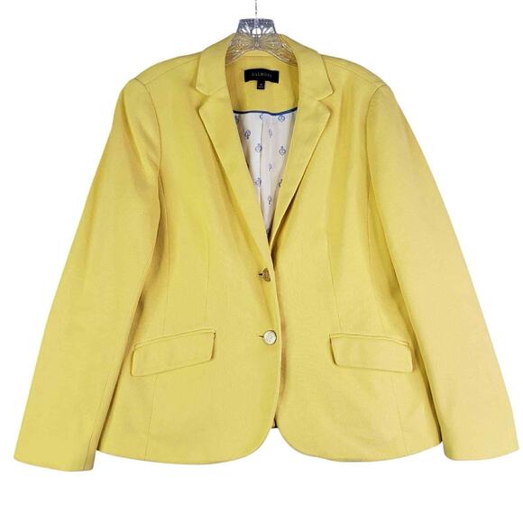 Talbots Blazer Jacket Womens Size 10 Stretch Knit Button Yellow Lined Cotton - Picture 2 of 9